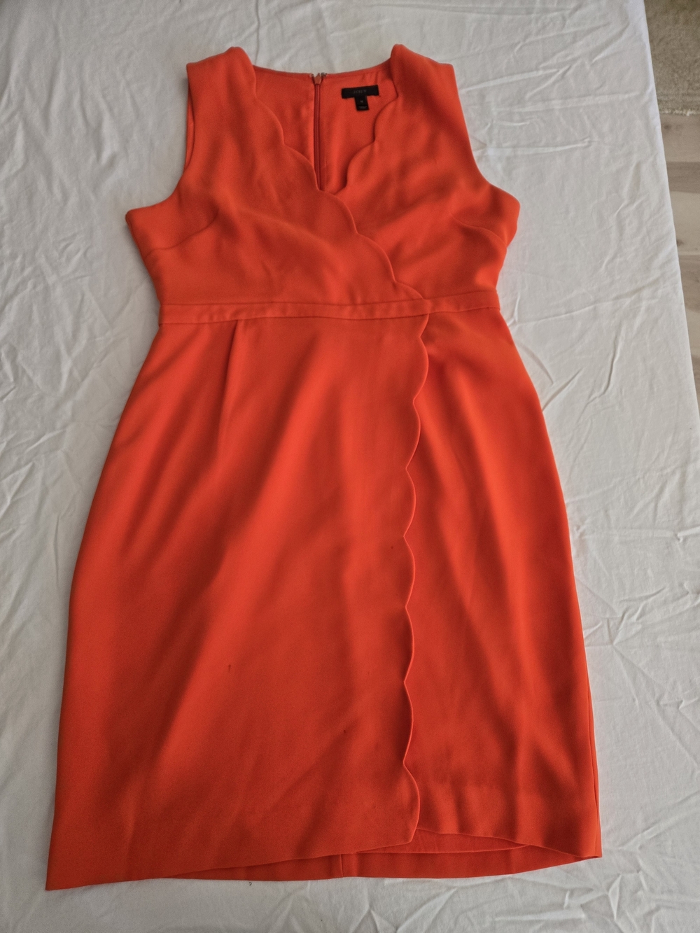 J. Crew Scallop-Edge Sleeveless Midi Dress in Bright Orange